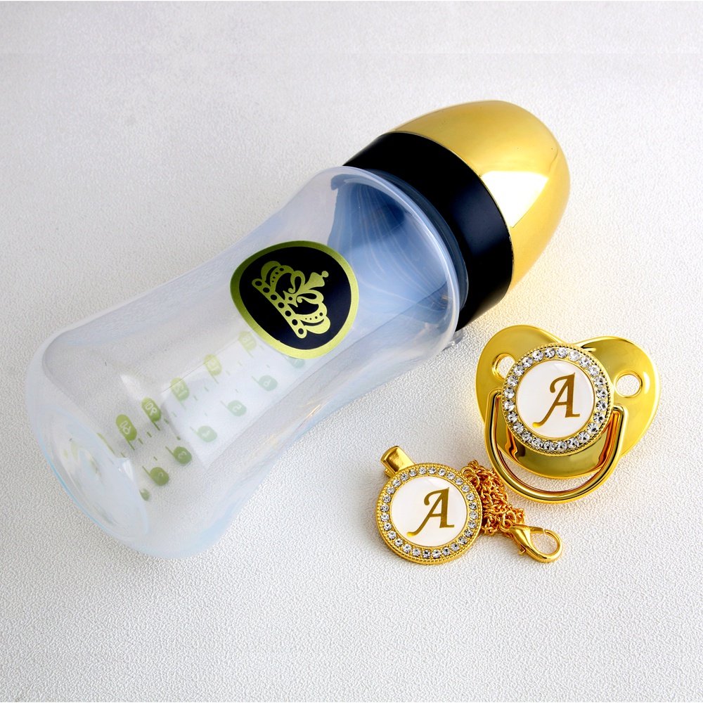 240ml Golden Baby Bottle Pacifier Kit With Chain Clip AntiChoke Design