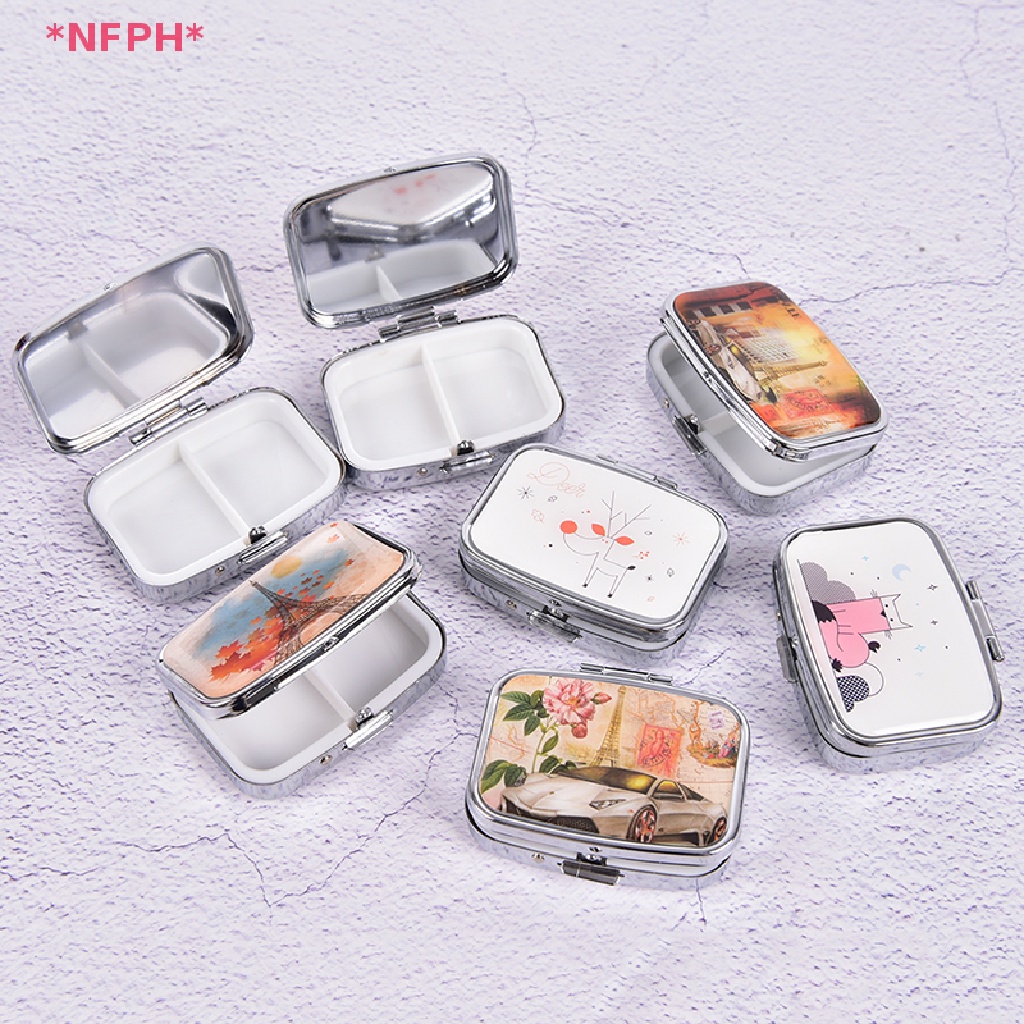 NFPH> Square Metal Folding pill case Medicine Organizer Pill Box ...