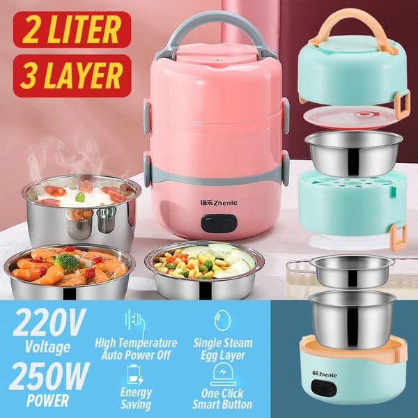 3-Layer Electric Lunch Box Steamer Pot Rice Cooker Stainless Steel Inner Pot  2L