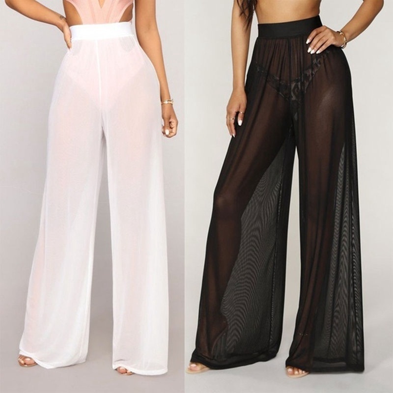 Jazzy High Waist See Through Mesh Pants, Transparent Pants, 