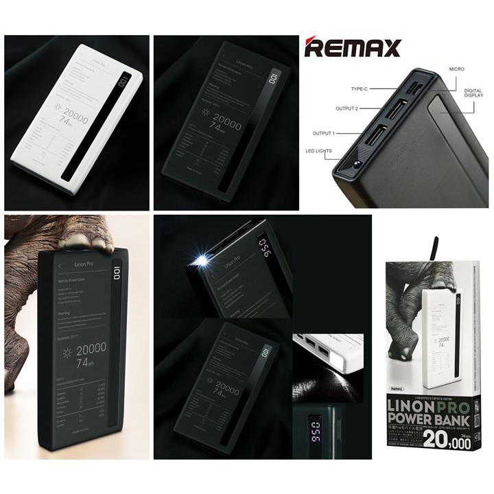 REMAX 20000mAh Triple Output LCD Fast Charge USB Power Bank Battery ...