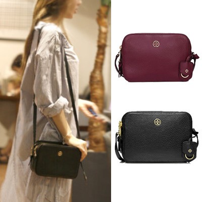 Tory Burch 'robinson' Double Zip Leather Crossbody Bag in Black