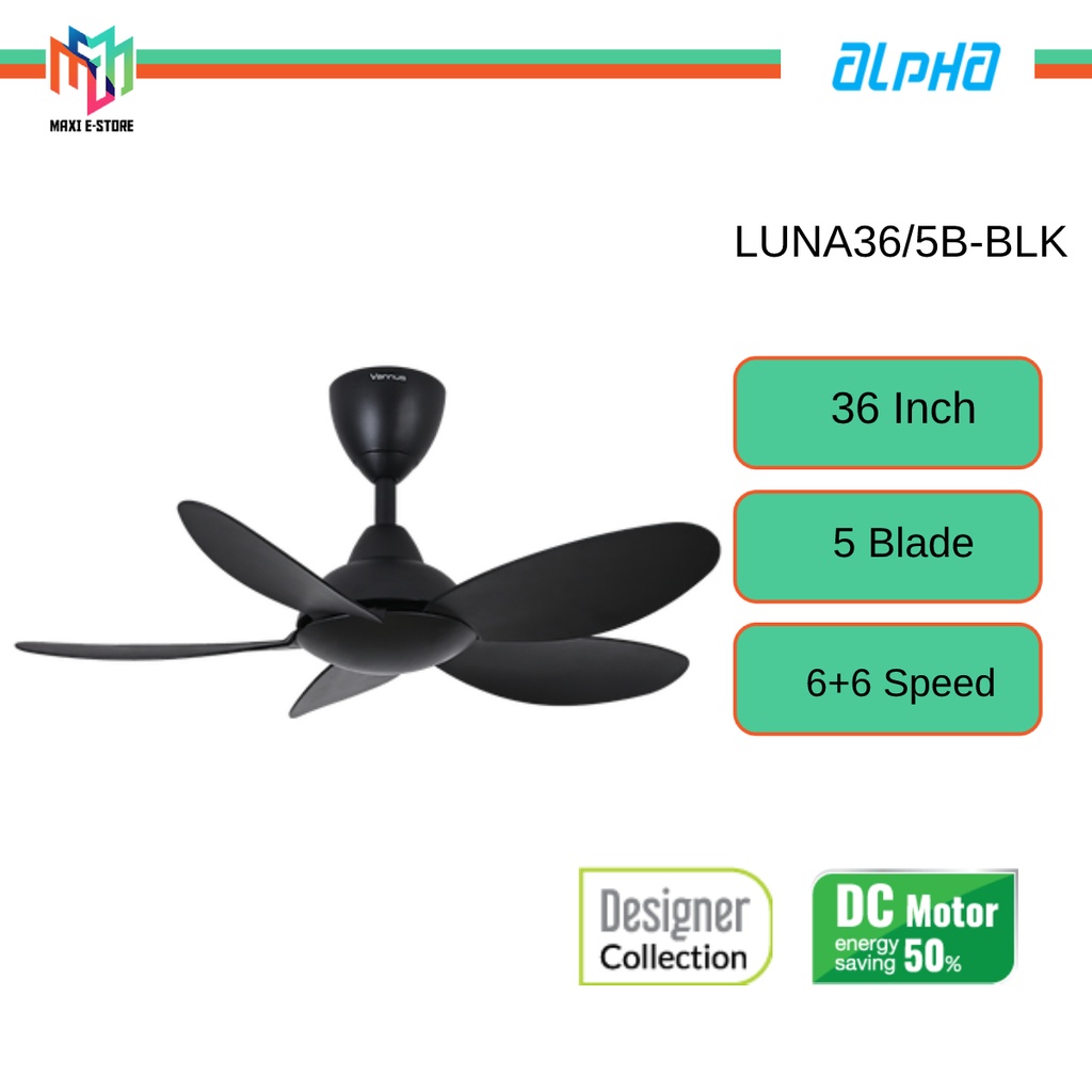 Alpha LUNA 5B/36 Vannus 36 Inch Ceiling Fan DC Motor 5 Blade LUNA36