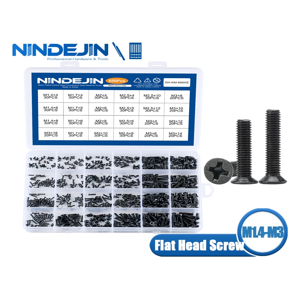 NINDEJIN Laptop Computer Screw Black Carbon Steel Countersunk Flat Head Bolt Phillips Mini Small