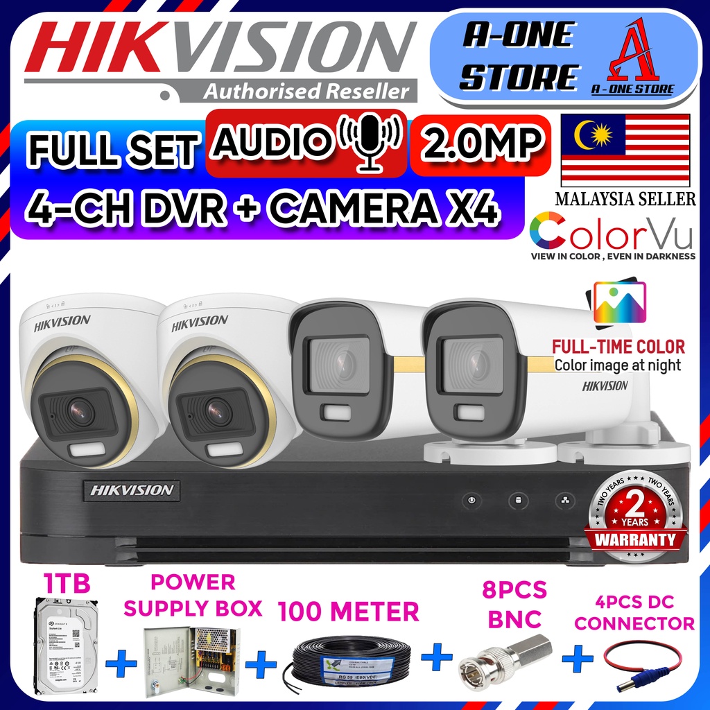HIKVISION 🌟4CHANNEL🌟 COLORVU/AUDIO 2.0MP Full Set 4CH DVR + Camera