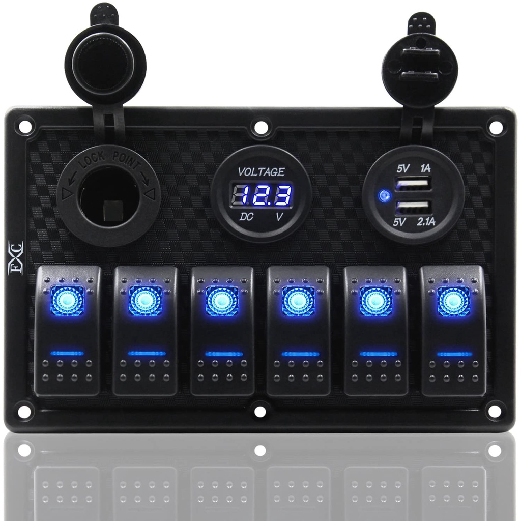 Waterproof Marine Boat Rocker Switch Panel 6 Gang with Dual USB Slot ...