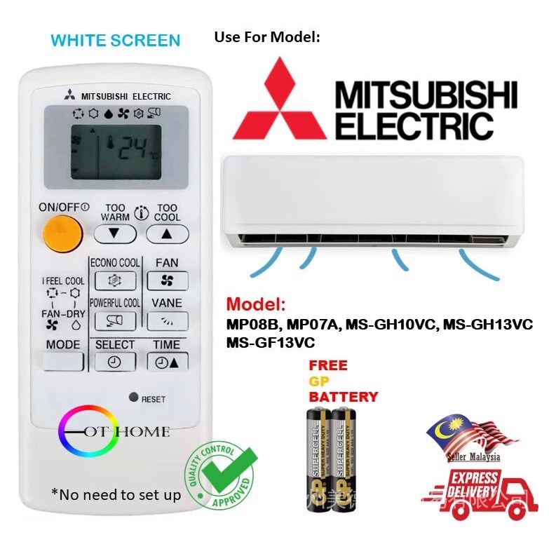 Mitsubishi aircond remote control mp08b mp07a MSGH10VC, MSGH13VC, MS