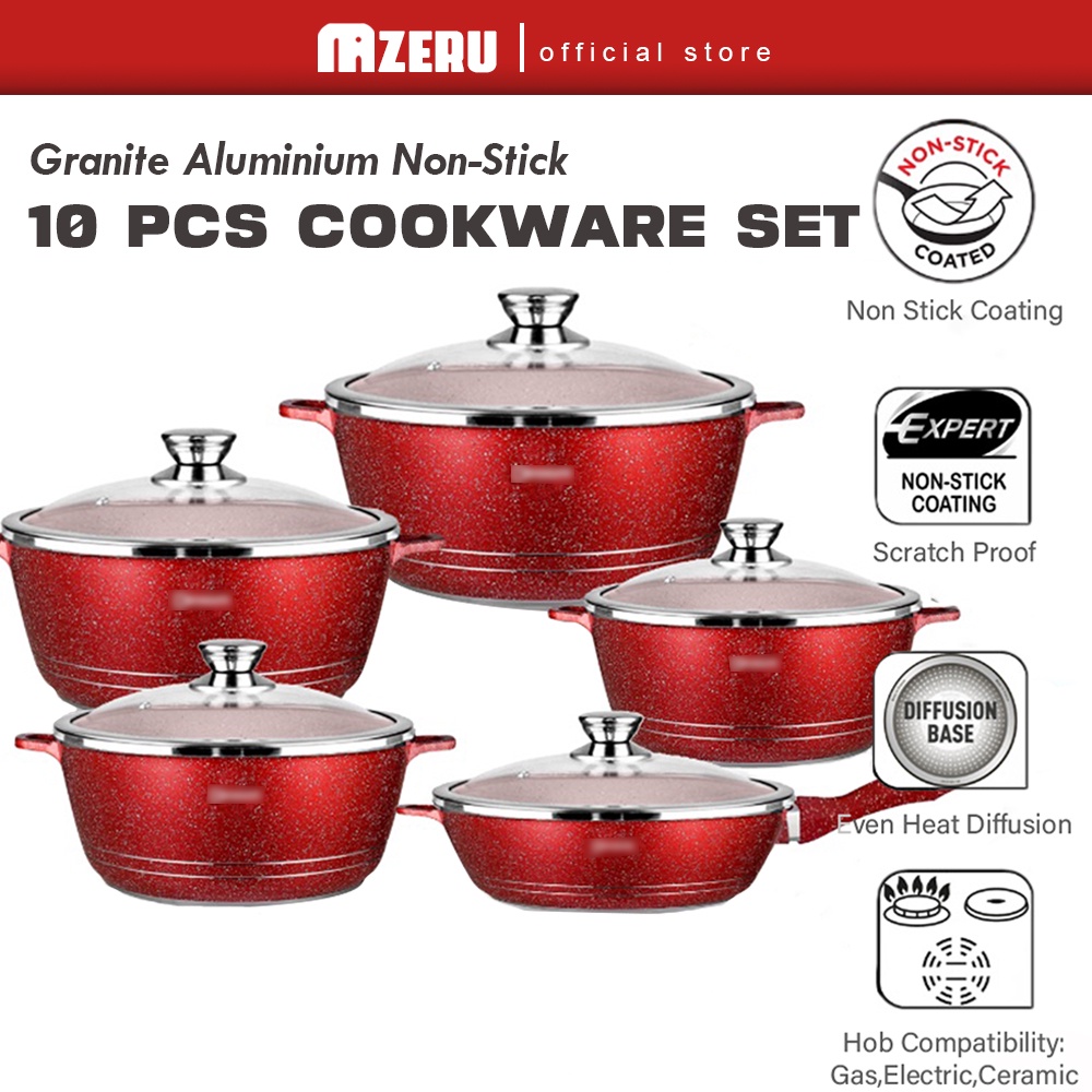 Mazeru COOKWARE SET Granite Aluminum Non Stick Casserole Pot Bowl