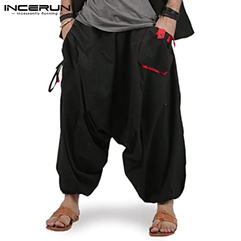 Incerun Mens Casual Thin Elastic Waist Straight Loose Harem Pants