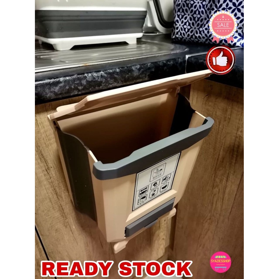 [READY STOCK] Foldable Kitchen Dustbin with cover Rubbish Bin Folding