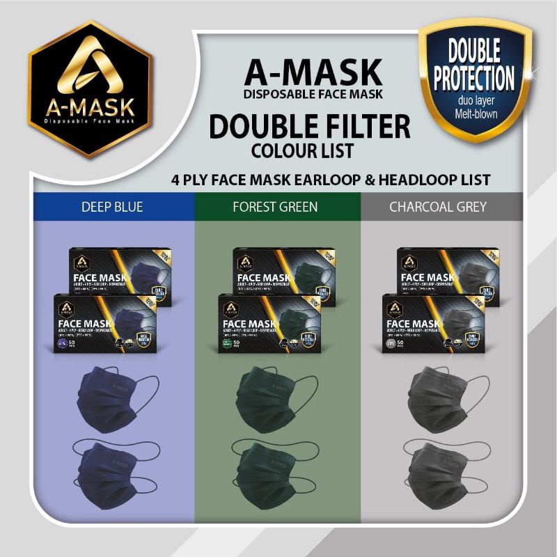 🔥Promo🔥A-MASK [Double Protection] Ultra Soft Adult Earloop Face Mask 4 ...