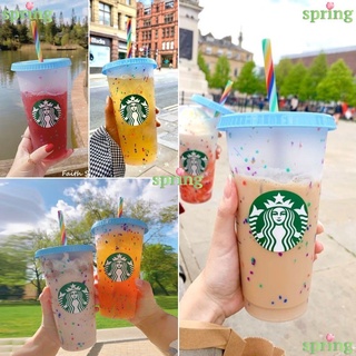 Starbucks, Dining, Set 5 Starbuckscolor Change Confetti Reusable Cold Cups  Lids Straws 24oz Venti