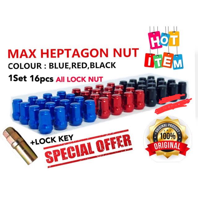 MAX WHEEL LOCK SET NUT BESI WIRA MYVI KANCIL SAGA VIOS CITY JAZZ AXIA