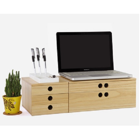 Wooden Storage Box, Laptop Shelf, Solid Wood Office Desk Cabinet ...