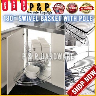 180 Degree Rotating Corner Basket Kitchen Cabinet Swivel Basket