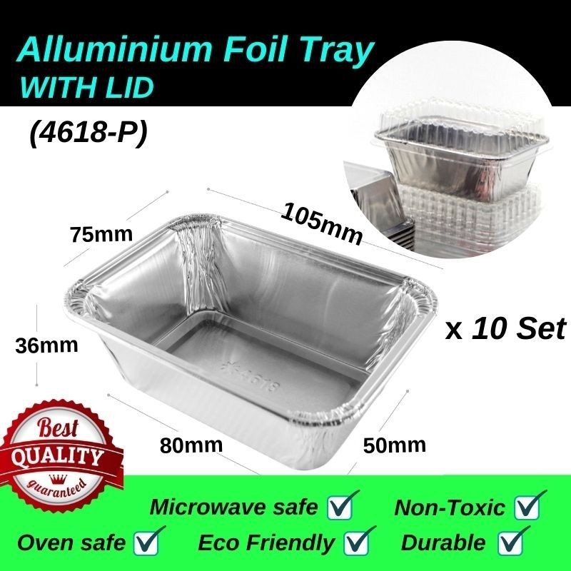 ALUMINIUM FOIL TRAY WITH LID @ S SIZE [RECTANGLE] - 10PCS (Code:4618-P ...