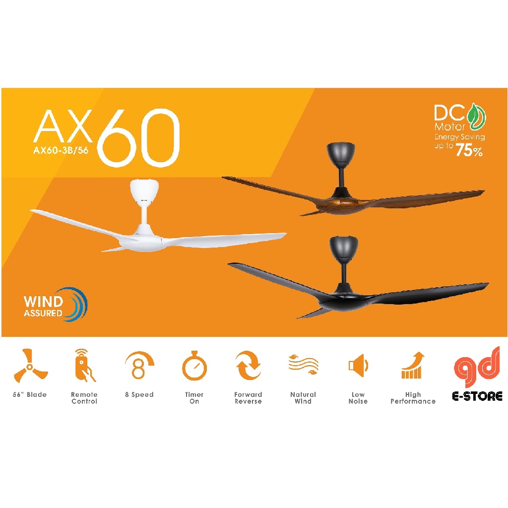 ALPHA AlphaFan - AX60 3B 56 Inch DC Motor Ceiling Fan with 3 Blades (8 ...