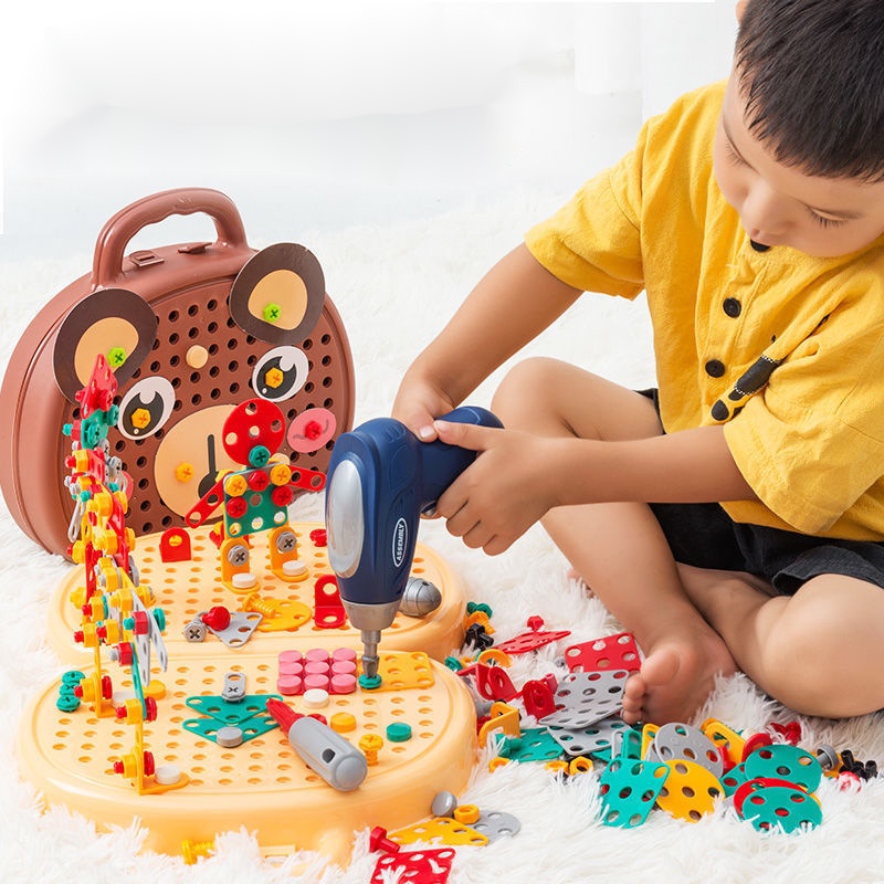 Building Blocks Children Electric Drill Toy Set Screw Puzzle Kids ...