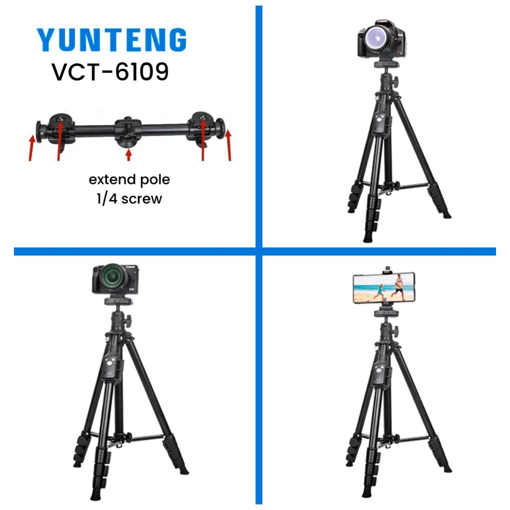 ORIGINAL YUNTENG VCT-6109 Video Tripod Multifunctional For Canon Nikon DSLR  Ringlight SmartPhone | Shopee Malaysia