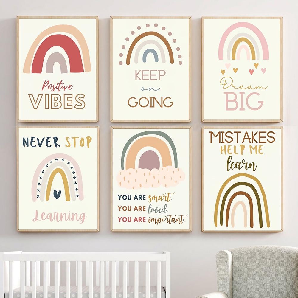 With Frame Rainbow Learning Poster Wall Art Heart Quotes Canvas