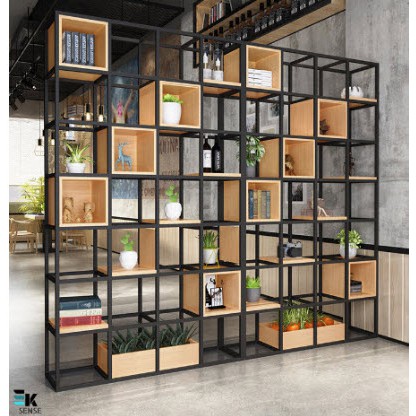 Iron Solid Wood Bookshelf Partition Display Rack (1 mth pre-order ...