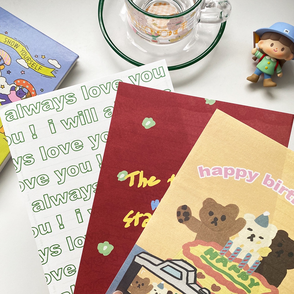 Little Bear Cartoon Envelope Letter Paper Sticker Set Romantic Birthday ...