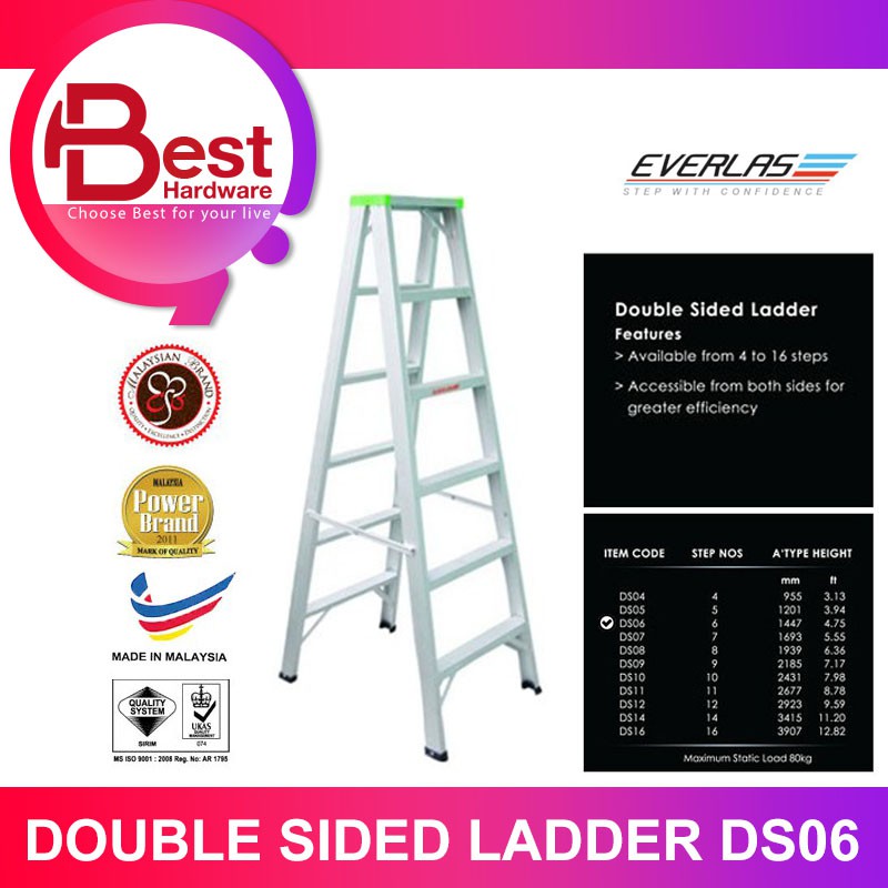 BEST HARDWARE - (DS06/Original) 6 Steps Double Sided Aluminium Ladder ...