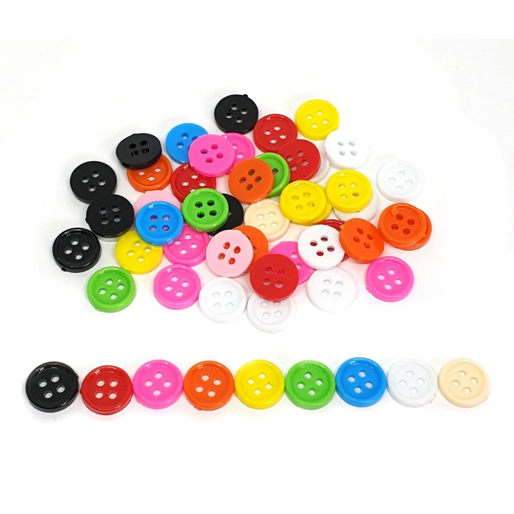 100 pcs small round buttons 4 holes size 9mm mix assorted colors ...