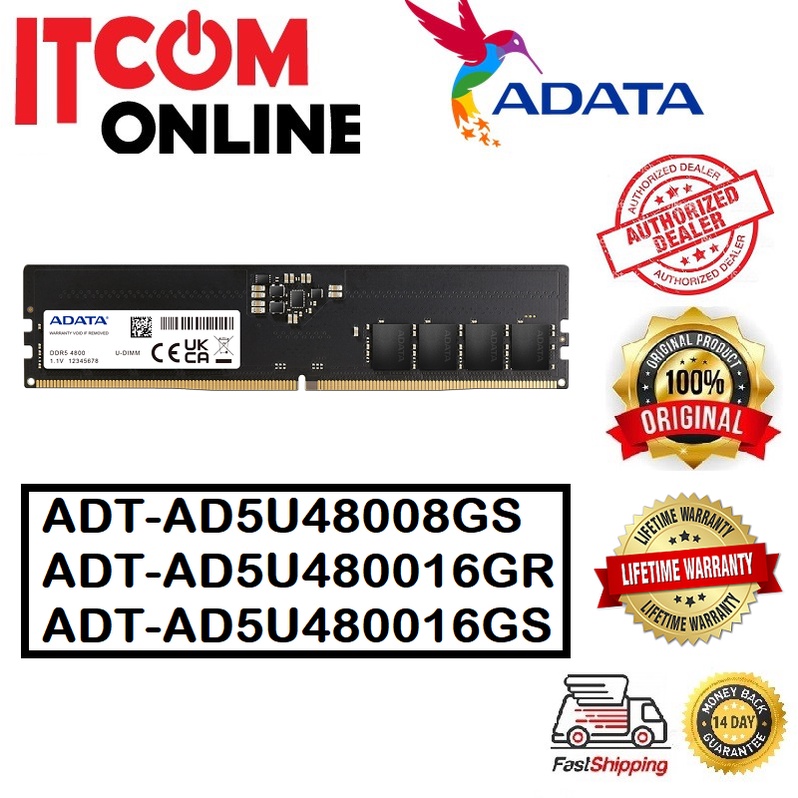 ADATA 8GB 16GB DDR5 4800MHZ DESKTOP RAM (ADT-AD5U48008G-S ADT ...