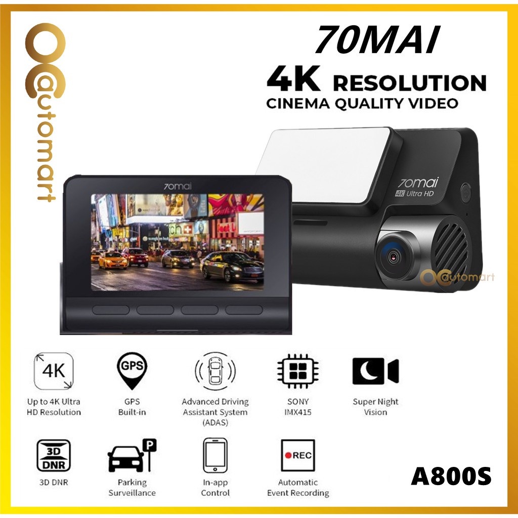 70mai 4K Dash Cam A800S Built-in GPS ADAS 140°FOV 70mai Camera Car DVR 24H  Parking Monitor Front Cam Only, Support Rear Cam
