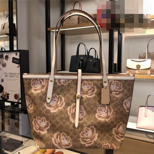 Coach rose best sale print tote