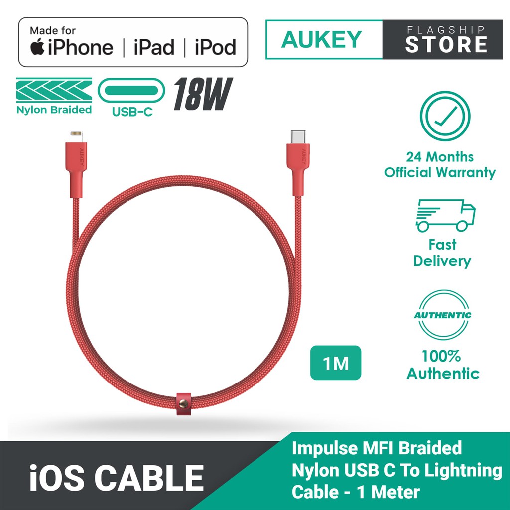 Aukey Cb Cl Mfi Braided Nylon Usb C To Lightning Cable Shopee Malaysia