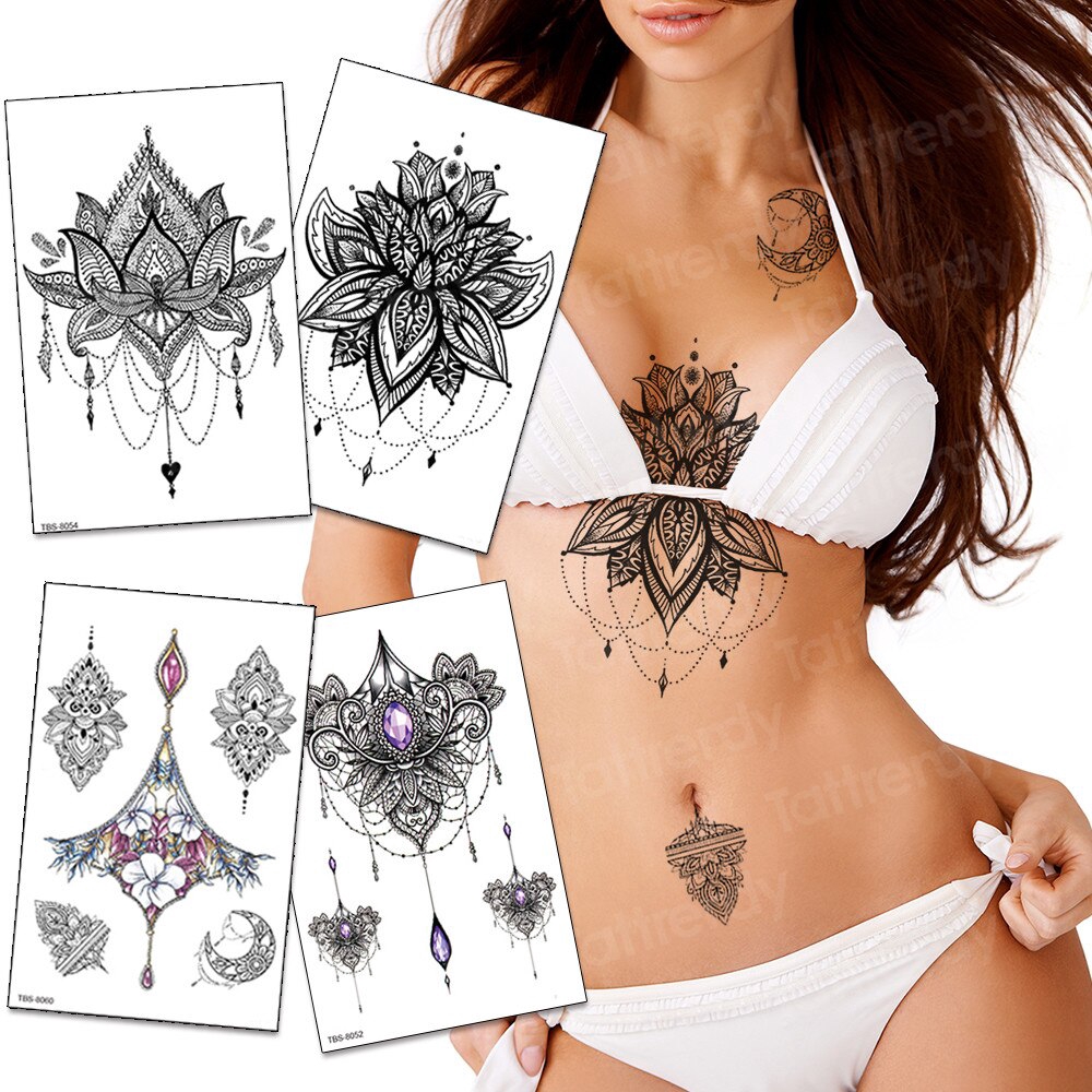 mandala temporary tattoo sticker lace black henna sex tattoo for woman  under breast tattoo underboob sketches designs | Shopee Malaysia