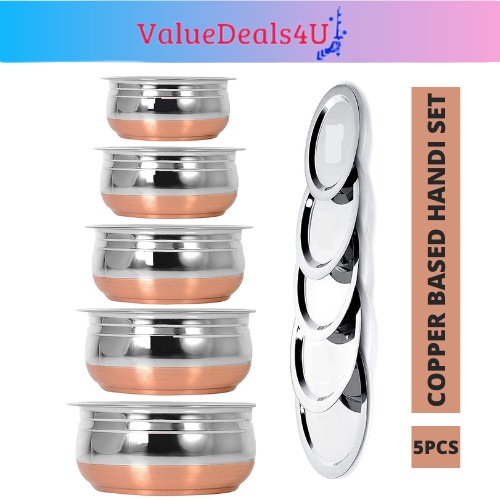 5pcs Stainless Steel Pot Set Copper Bottom Milk Pot Biryani Tope ...