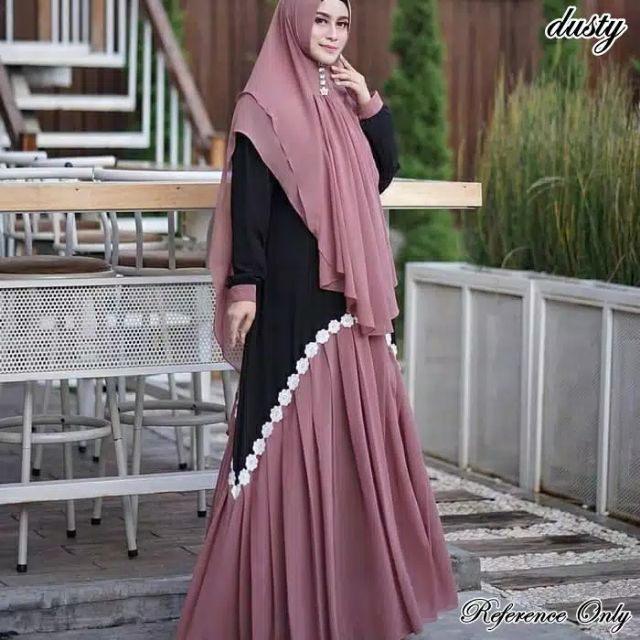 Set Gamis Khimar Liana Syari Setelan Wanita Muslimah Baju Kurung Raya