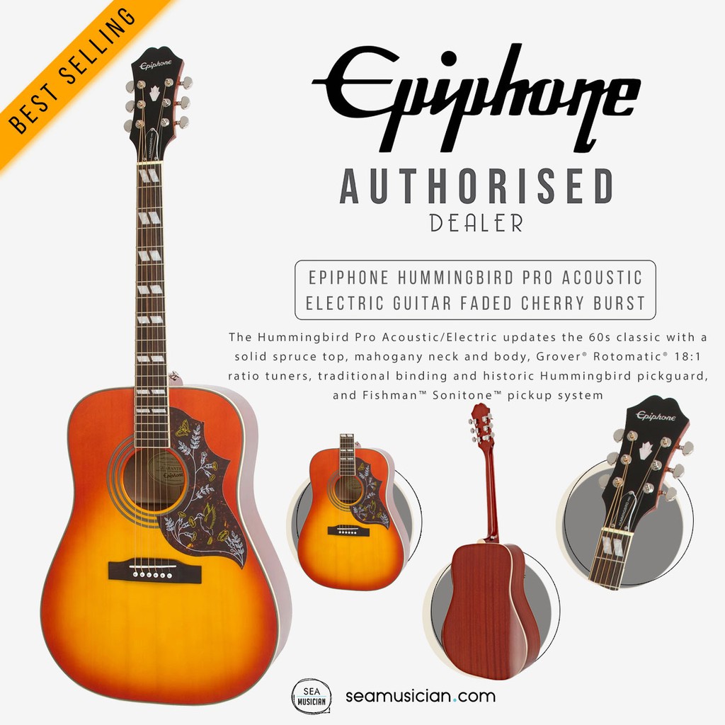EPIPHONE EEHBFCNH1 HUMMINGBIRD PRO ACOUSTIC/ELECTRIC GUITAR ROSEWOOD