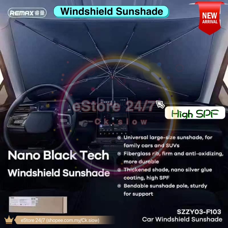 Remax Nano Black Tech Car Sunshade Windscreen Sun Shade Front Window UV ...