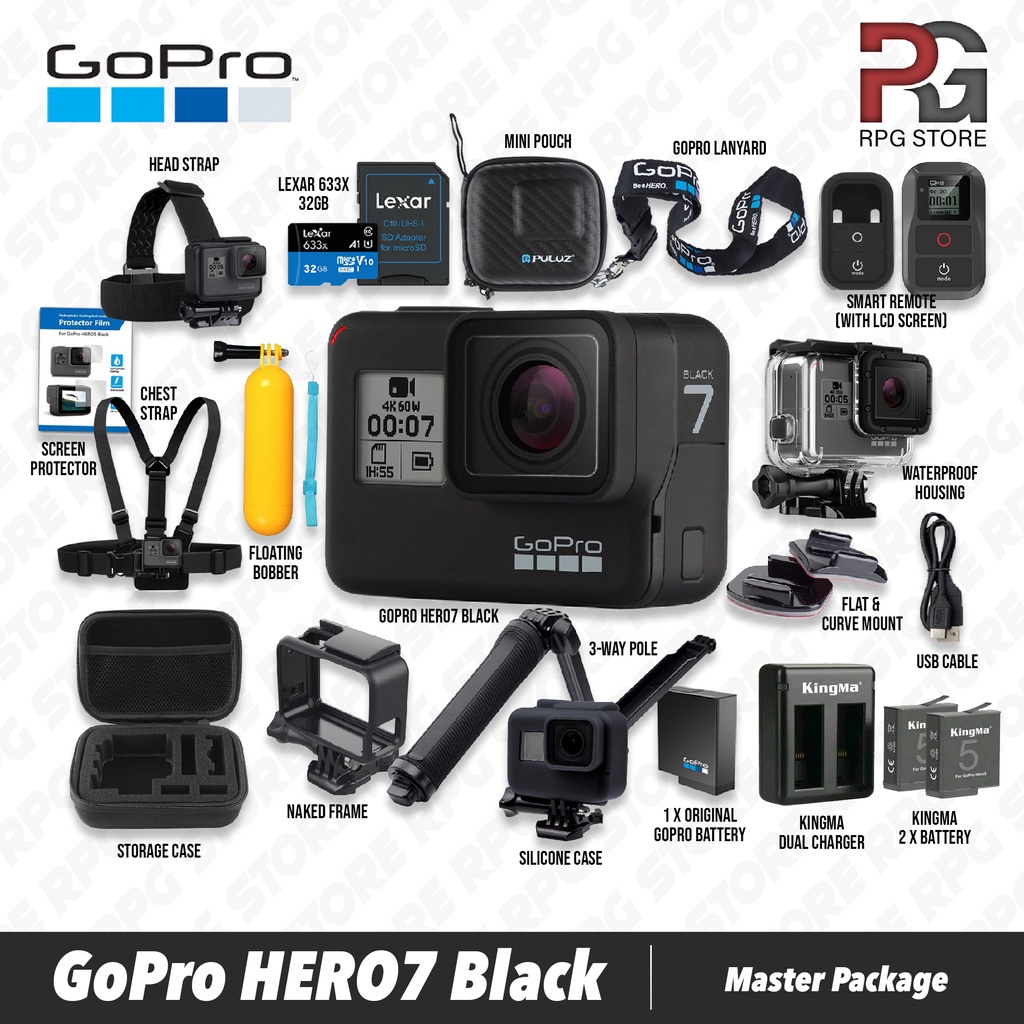 GoPro HERO7 / HERO 7 Black 12MP 4K60 Hypersmooth Action Camera Package ...