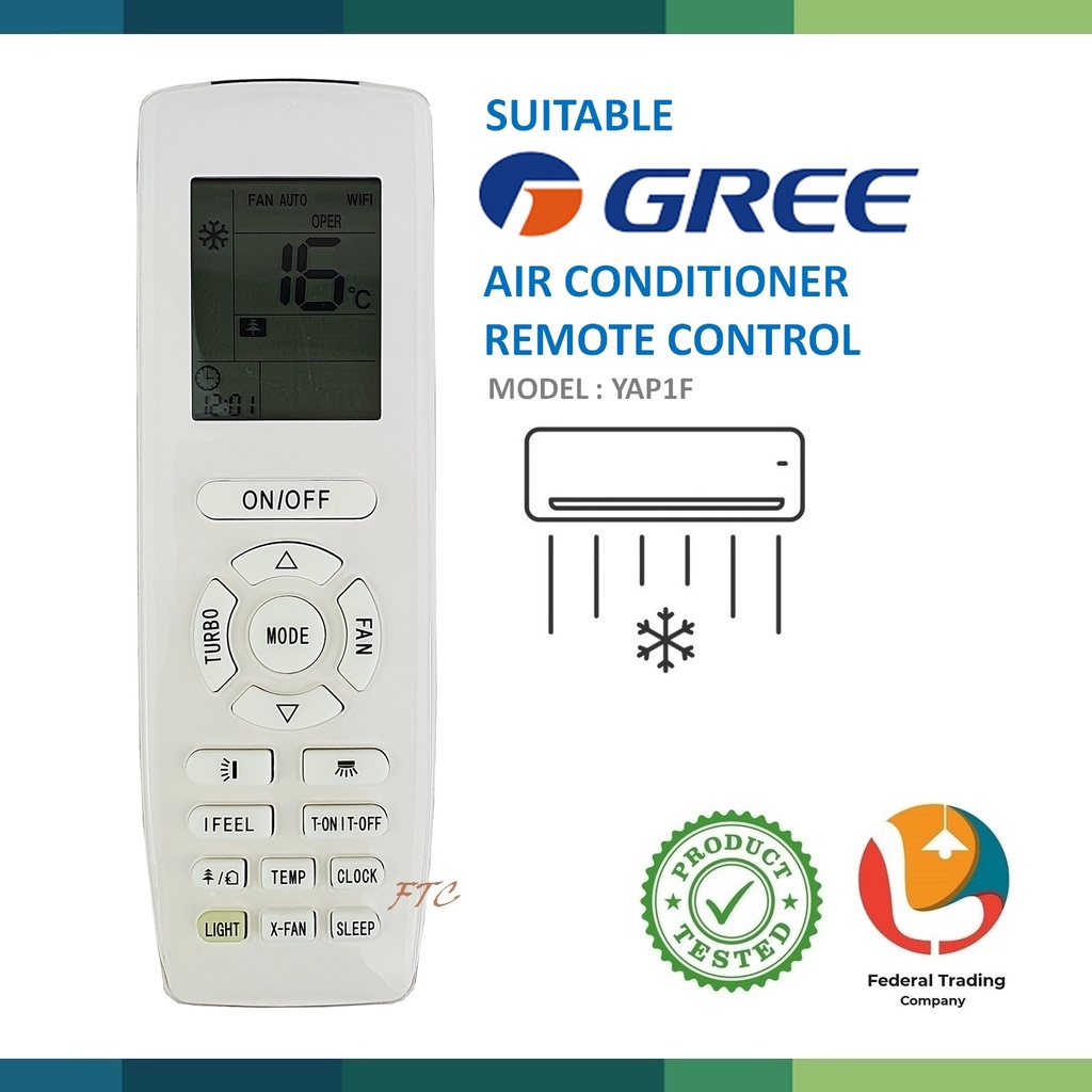 Gree Replacement For Gree YAP1F Air Cond Aircond Air Conditioner Remote ...