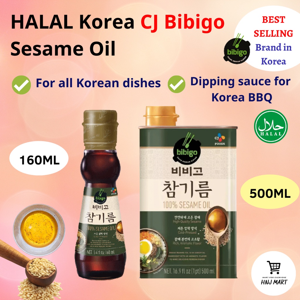Halal Korea CJ Bibigo Sesame Oil [160ml/500ml] Halal Premium Sesame Oil