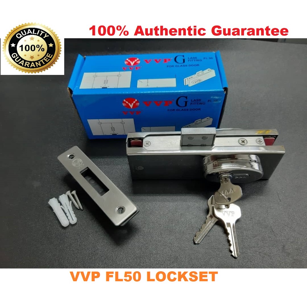 VVP FT50 GLASS DOOR LOCKSET WITH DOUBLE KEY CYLINDER 100 AUTHENTIC GUARANTEE 304 STAINLESS