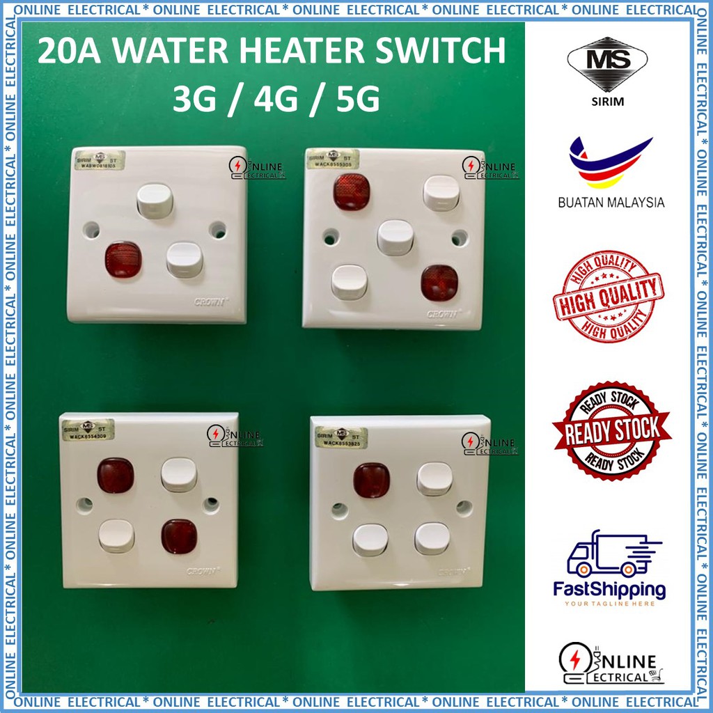 20A WATER HEATER SWITCH ( 3GANG / 4GANG / 5GANG ) Shopee Malaysia