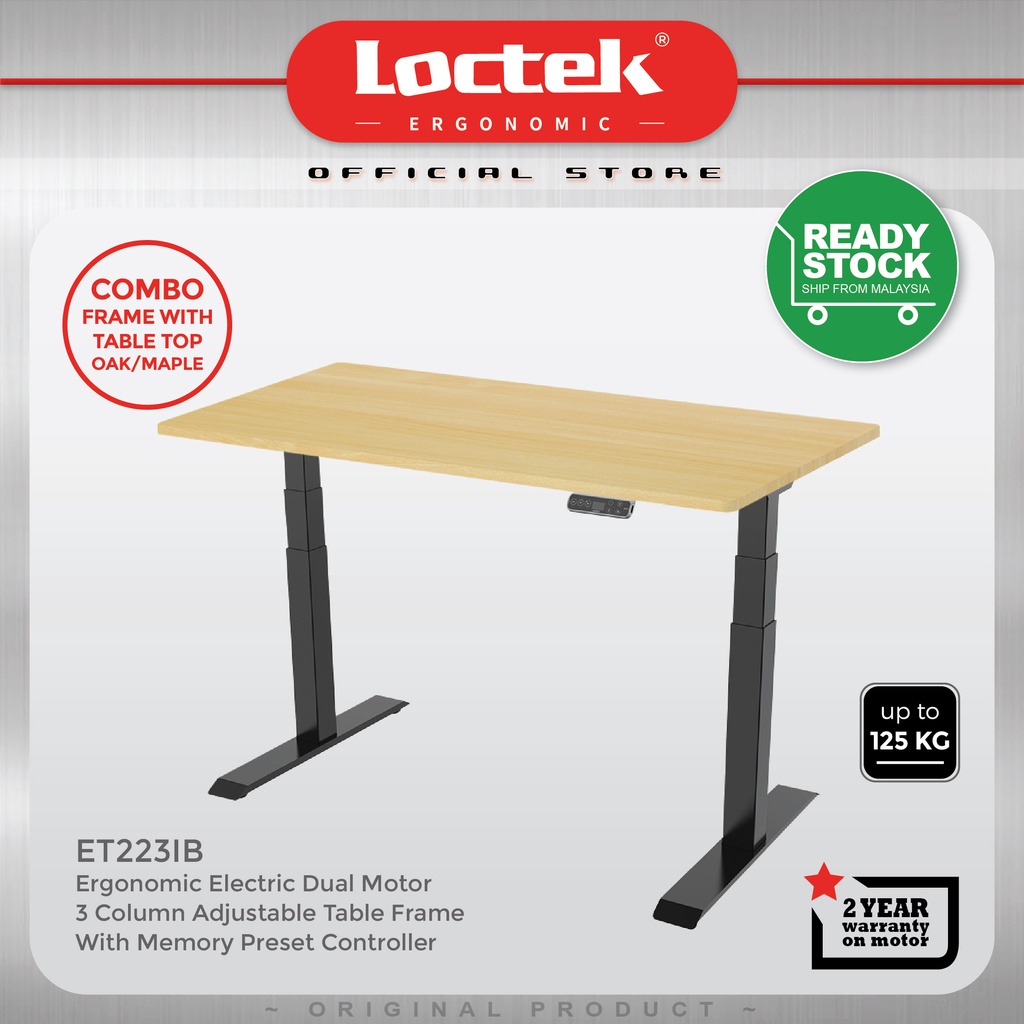 Loctek ET223IB Ergonomic Electric Dual Motor 3 Column Adjustable Table ...