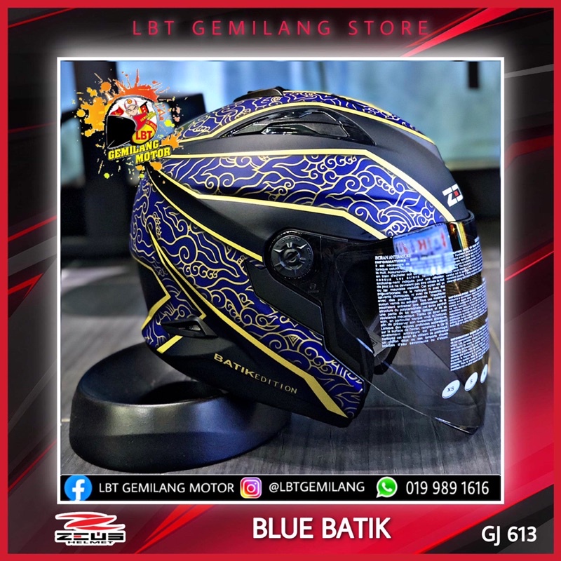 Zeus Helmets Gj 613 Navy Blue Batik Edition Shopee Malaysia