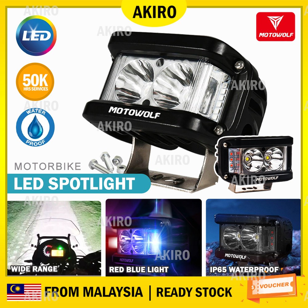 AKIRO MOTOWOLF Red Blue Spotlight Motorbike LED Motorcycle Headlight ...