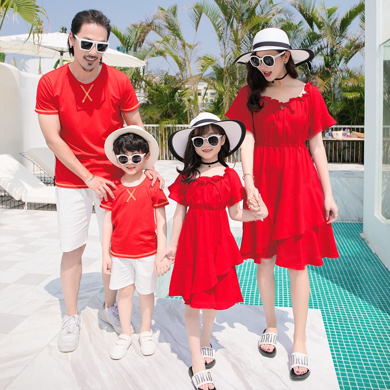 READY STOCK Family Matching Clothes Summer Parent child Outfits Mother Daughter Red Dress Dad Son Matching T shirt Shorts Holiday Matching Couple Outfits Shopee Malaysia