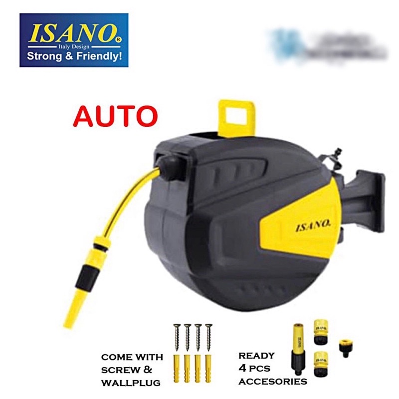 ISANO 25M Wall Mounted Automatic Reel Retractable Water Hose Reel Auto