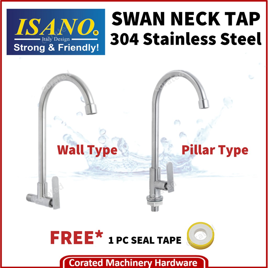 [CORATED] ISANO 1/2 (304 Stainless Steel) Swan Neck Tap (Pillar Type