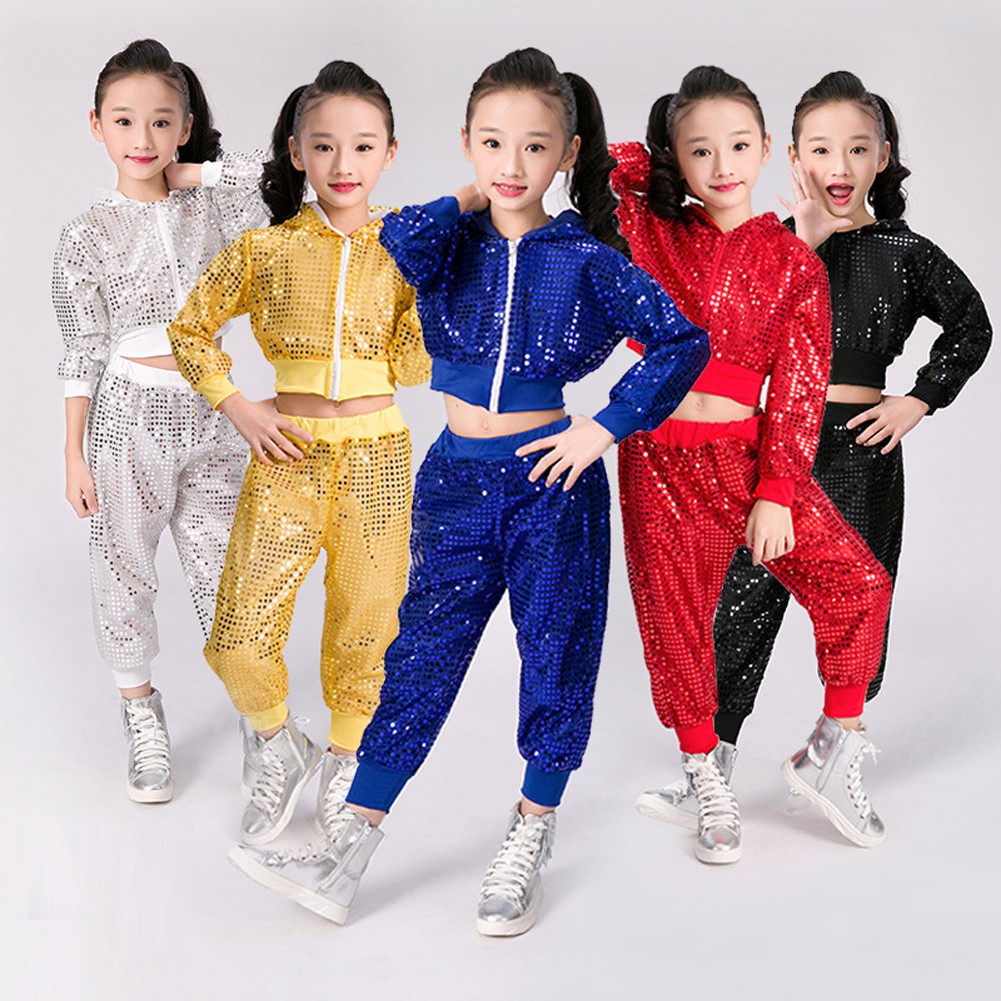 Boys Hip Hop Jacket Girl Jazz Jogger Pants 2 Pcs Set Kids Sequins Street  Dance Outfit Teen Shining Children Costume Streetwear
