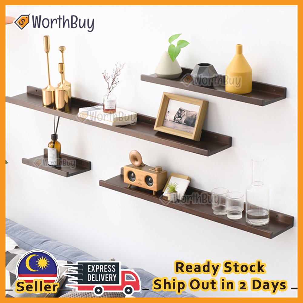 [1PC] Worthbuy Decorative Solid Wood Wall Mounted Storage Floating ...